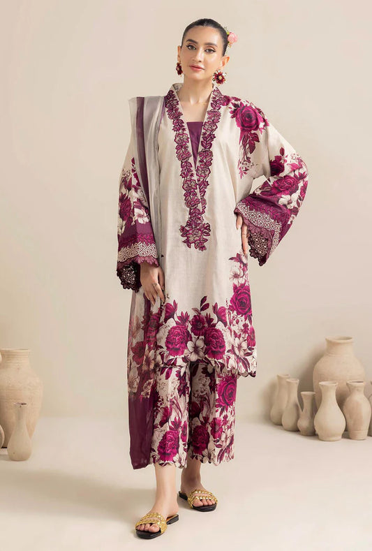 ADAN LIBAS-3PC LAWN PRINTED EMB SHIRT WITH CHIFFON PRINT DUPATTA AND PRINT TROUSER-UR-2800