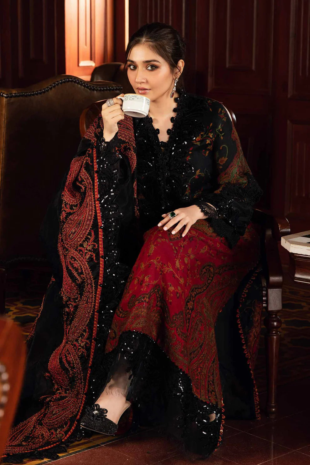 MARIA.B-3PC LAWN PRINTED EMB SHIRT WITH CHIFFON PRINT DUPATTA AND PRINT TROUSER-UR-3239