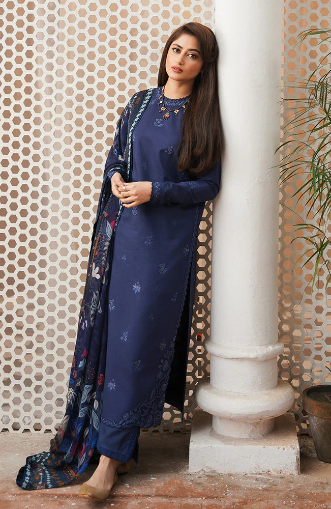 SERAN- 3PC LAWN EMBROIDERED SHIRT WITH MONARK PRINT DUPATTA & TROUSER-UR-2556