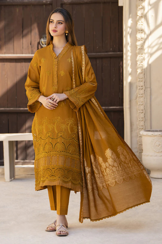 MIRAKHI-3PC LAWN CHIKENKARI EMBROIDERED SHIRT WITH LAWN JAQUARD PRINT DUPATTA-UR-210