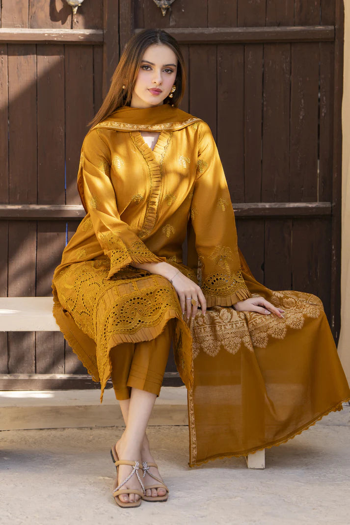 MIRAKHI-3PC LAWN CHIKENKARI EMBROIDERED SHIRT WITH LAWN JAQUARD PRINT DUPATTA-UR-210
