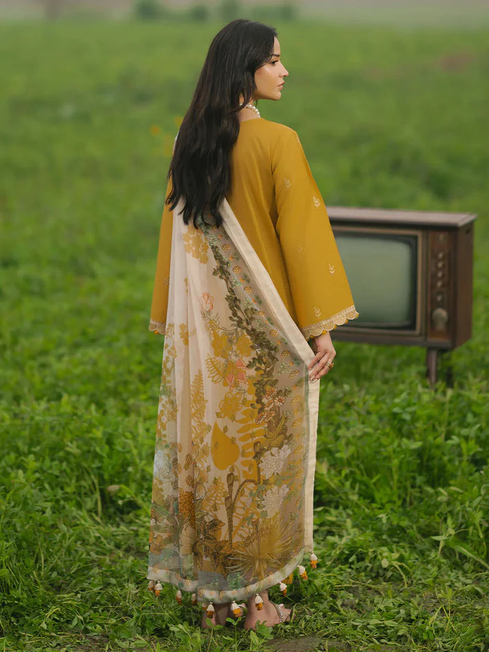 IZEL-3PC LAWN EMBROIDERED SHIRT WITH MONARK PRINT DUPATTA AND TROUSER-UR-2863