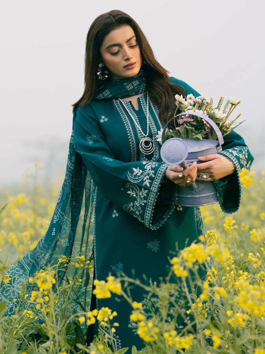 IZEL-3PC LAWN EMBROIDERED SHIRT WITH MONARK PRINT DUPATTA AND TROUSER-UR-2840