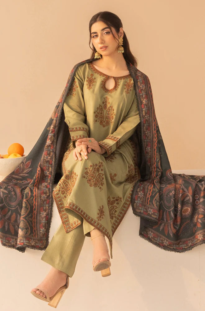 MOHAGNI.-3PC LAWN EMBROIDERED SHIRT WITH MONARK PRINT DUPATTA AND TROUSER-UR-2607
