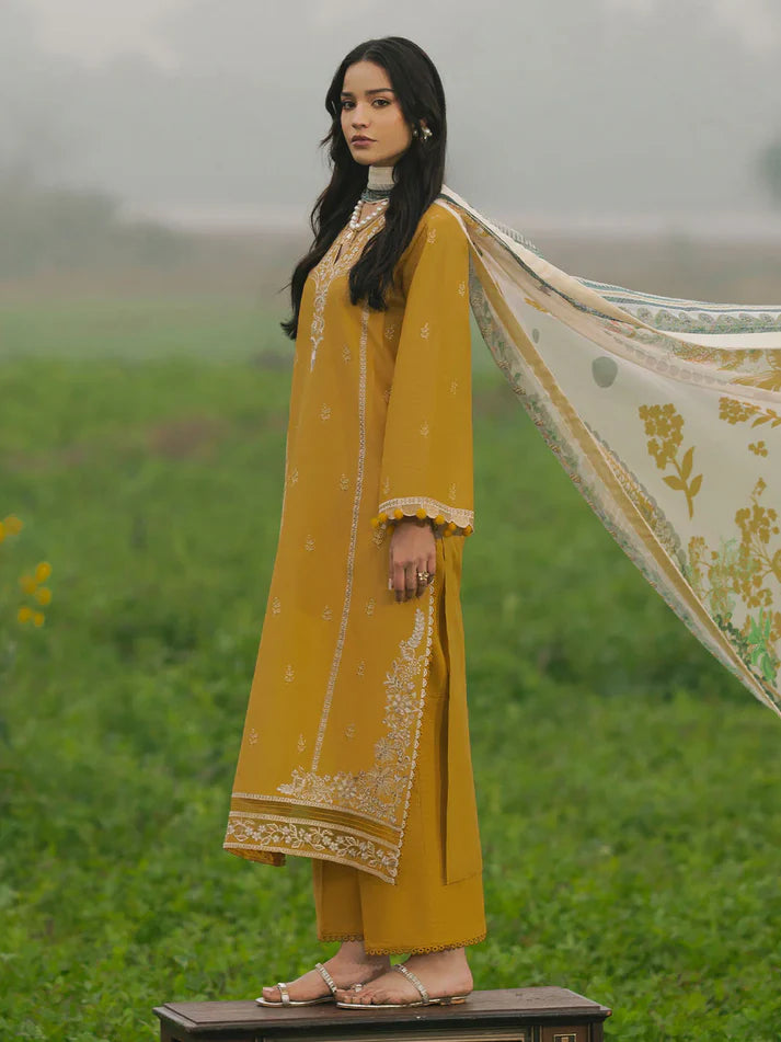 IZEL-3PC LAWN EMBROIDERED SHIRT WITH MONARK PRINT DUPATTA AND TROUSER-UR-2863