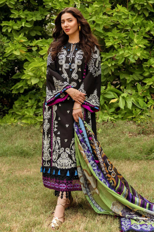 SIRAA BY SADAF-3PC LAWN EMBROIDERED SHIRT WITH MONARK PRINT DUPATTA & TROUSER-UR-2511