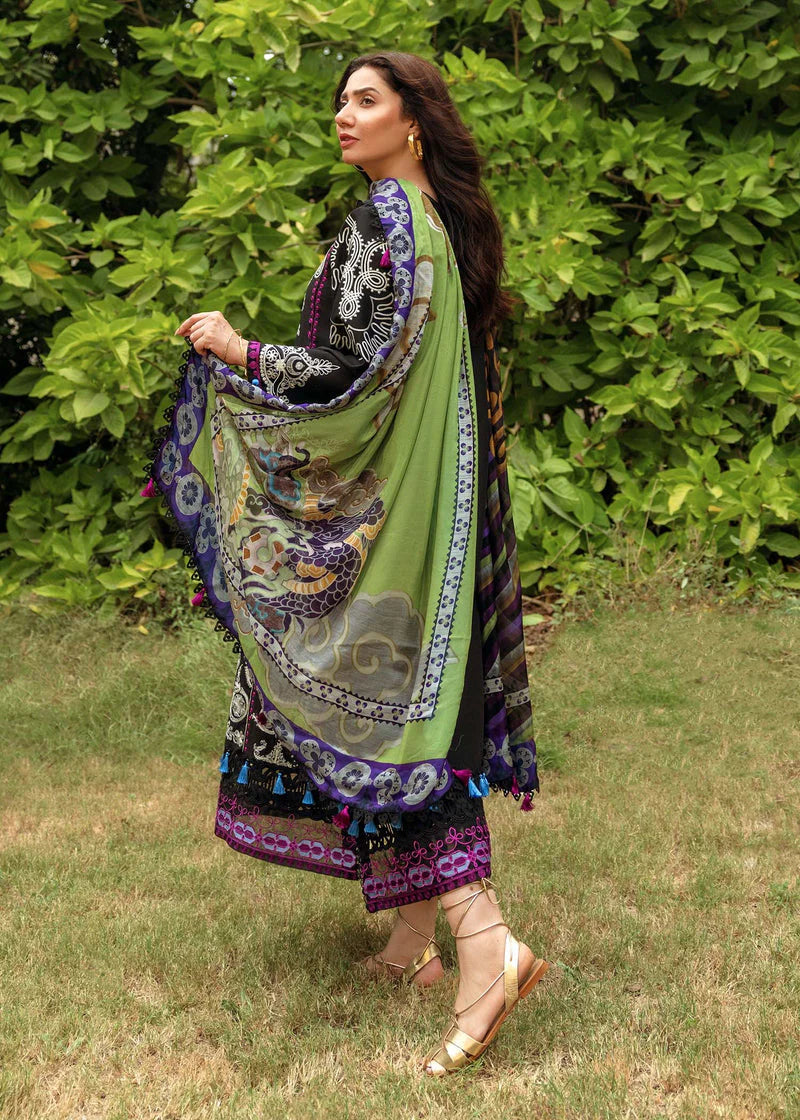 SIRAA BY SADAF-3PC LAWN EMBROIDERED SHIRT WITH MONARK PRINT DUPATTA & TROUSER-UR-2511