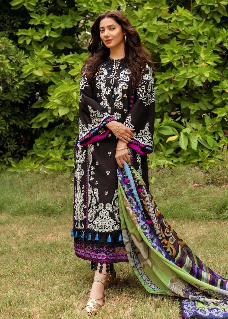SIRAA BY SADAF-3PC LAWN EMBROIDERED SHIRT WITH MONARK PRINT DUPATTA & TROUSER-UR-2511