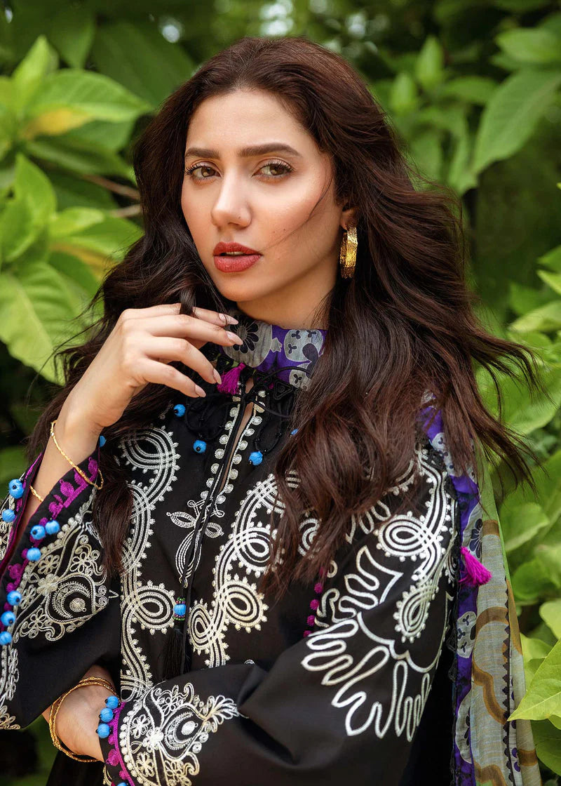 SIRAA BY SADAF-3PC LAWN EMBROIDERED SHIRT WITH MONARK PRINT DUPATTA & TROUSER-UR-2511