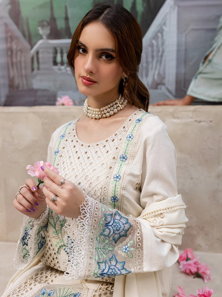 JAZMIN-3PC LAWN LASER EMBROIDERED SHIRT WITH LAWN LASER CUT EMBROIDERED READY TO WEAR DUPATTA-UR-2699-EID