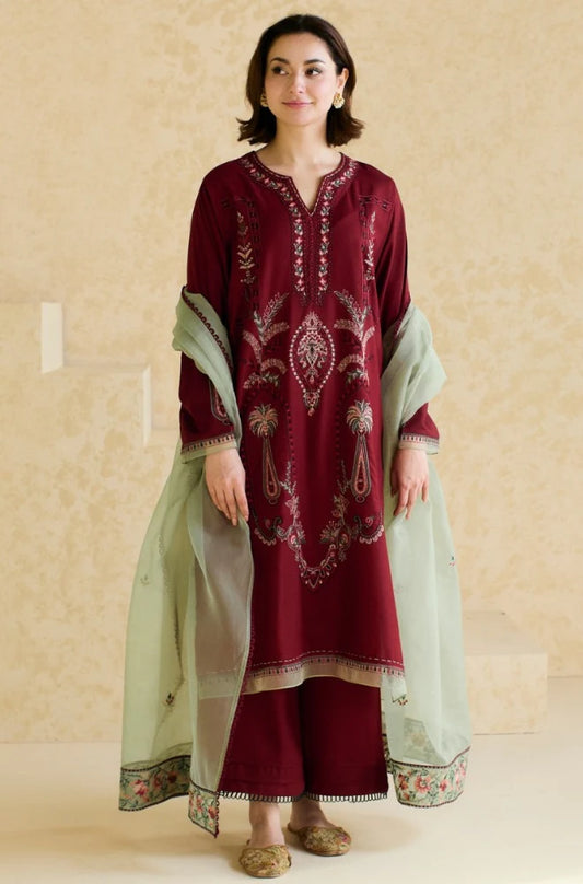 ZARA SHAHJAHAN - 3PC LAWN EMBROIDERED SHIRT WITH ORGANZA EMBROIDERED DUPATTA AND TROUSER-UR-3234