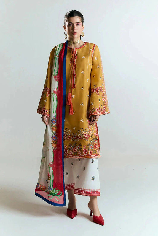 HUSSAIN REHAR - 3PC LAWN HEAVY EMBROIDERED SHIRT WITH MONARK PRINTED DUPATTA AND EMB TROUSER-UR-3240