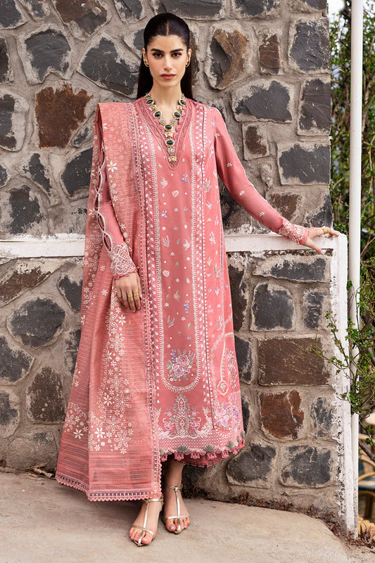 QALAMQAR-3PC DHANAK EMBROIDERED SHIRT WITH COTTON NET EMBROIDERED AND EMB TROUSER-UR-3812