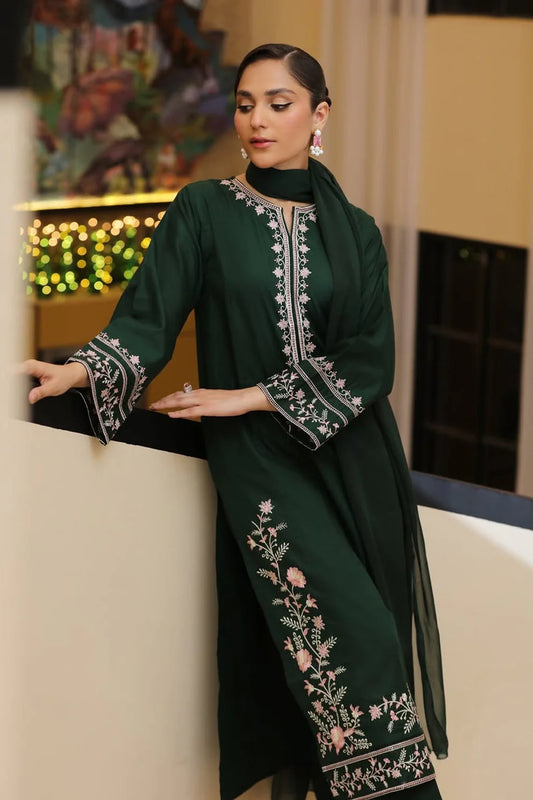 FEROZAE-3PC LAWN EMBROIDERED SHIRT WITH BAMBER CHIFFON DUPATTA AND TROUSER-UR-2594
