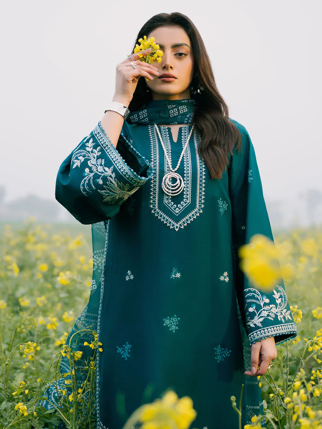 IZEL-3PC LAWN EMBROIDERED SHIRT WITH MONARK PRINT DUPATTA AND TROUSER-UR-2840