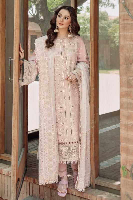 JAZMIN-3PC LAWN LASERCUT EMBROIDERED SHIR  T WITH MONARK EMBROIDERED DUPATTA AND TROUSER -UR-2831