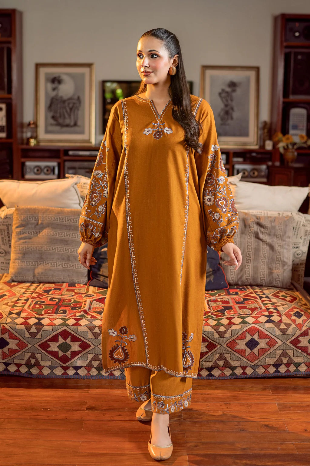 URGE-2PC DHANAK EMBROIDERED SHIRT AND EMBROIDRED SLEEVES-UR-2622