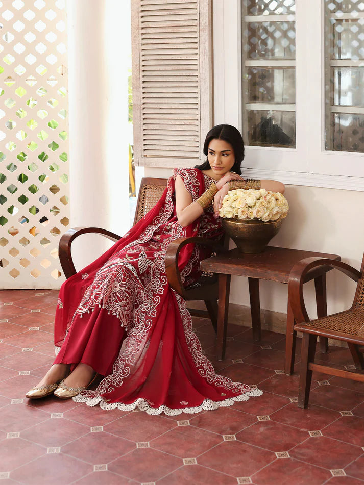 MAHNUR-3PC LAWN EMBROIDERED SHIRT WITH MONARK EMBROIDERED DUAPATTA AND TROUSER-UR-RE32