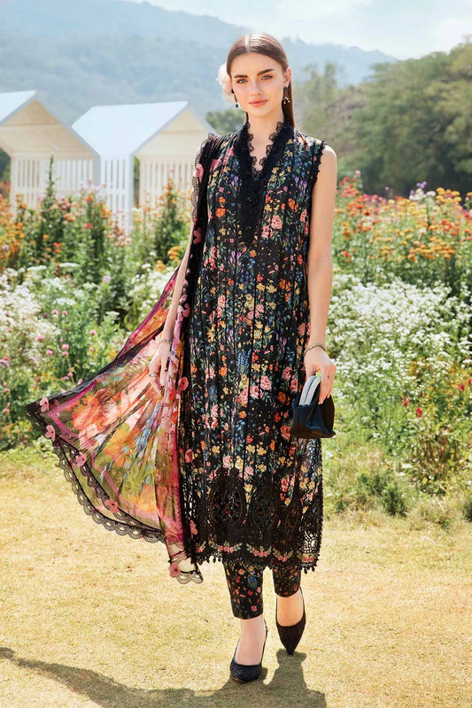 MARIA.B-3PC LAWN PRINTED EMB SHIRT WITH CHIFFON PRINT DUPATTA AND PRINT TROUSER-UR-2867
