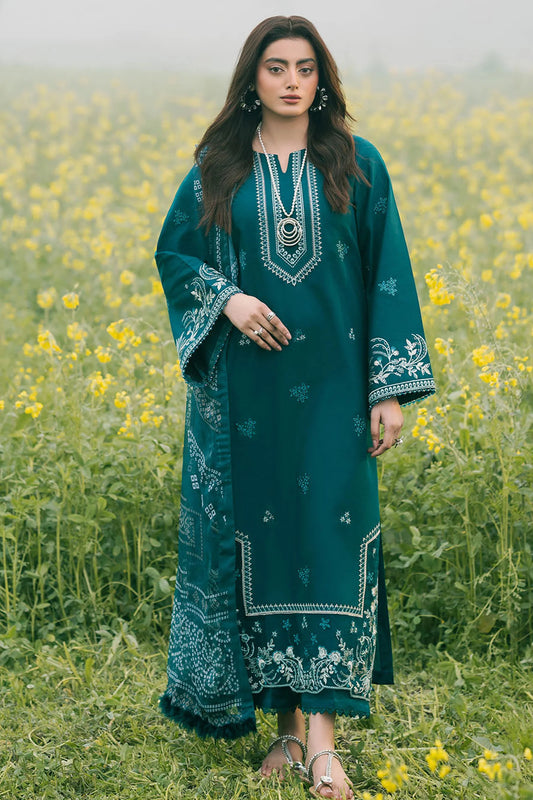IZEL-3PC LAWN EMBROIDERED SHIRT WITH MONARK PRINT DUPATTA AND TROUSER-UR-2840