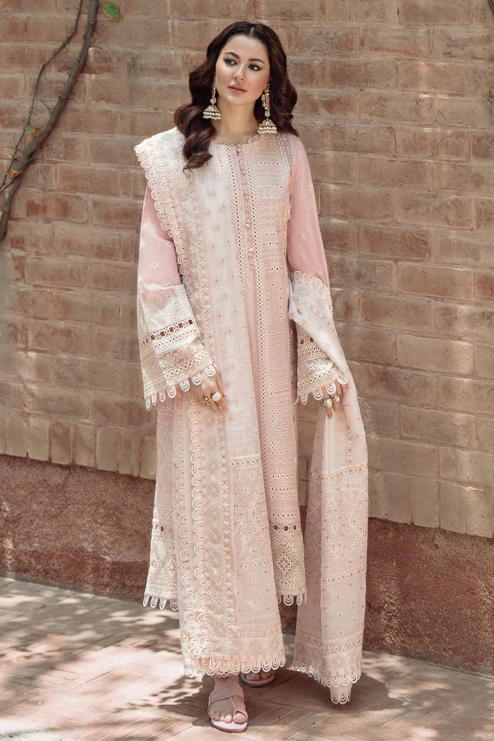 JAZMIN-3PC LAWN LASERCUT EMBROIDERED SHIR  T WITH MONARK EMBROIDERED DUPATTA AND TROUSER -UR-2831