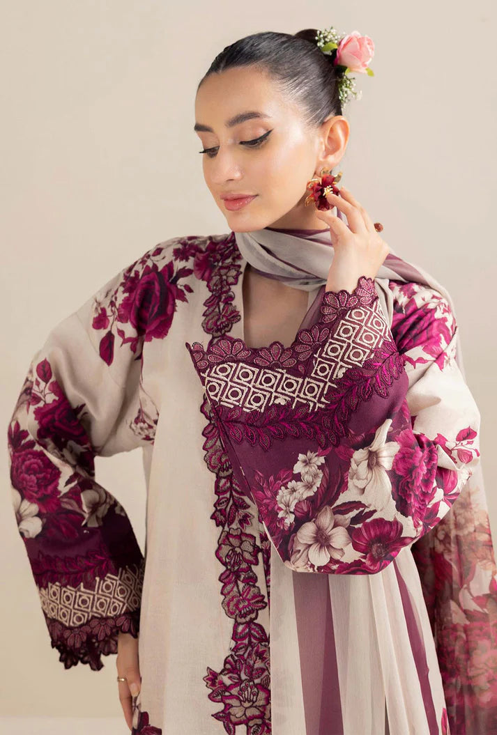 ADAN LIBAS-3PC LAWN PRINTED EMB SHIRT WITH CHIFFON PRINT DUPATTA AND PRINT TROUSER-UR-2800
