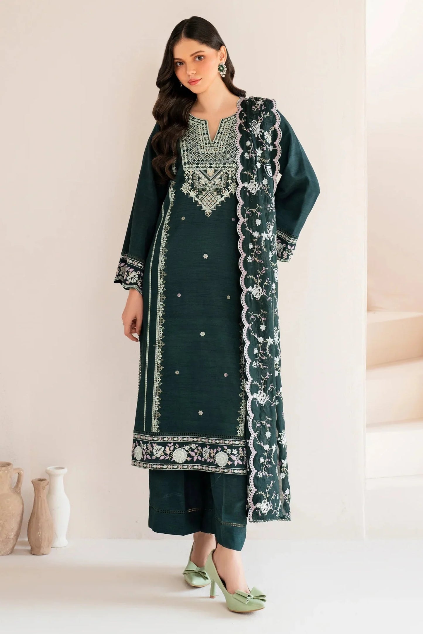 GARNET-3PC LAWN EMBROIDERED SHIRT WITH LAWN EMBROIDERED DUPATTA AND TROUSER-UR-2604