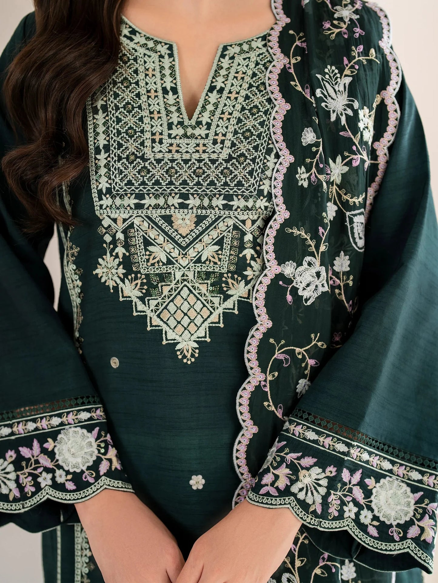 GARNET-3PC LAWN EMBROIDERED SHIRT WITH LAWN EMBROIDERED DUPATTA AND TROUSER-UR-2604