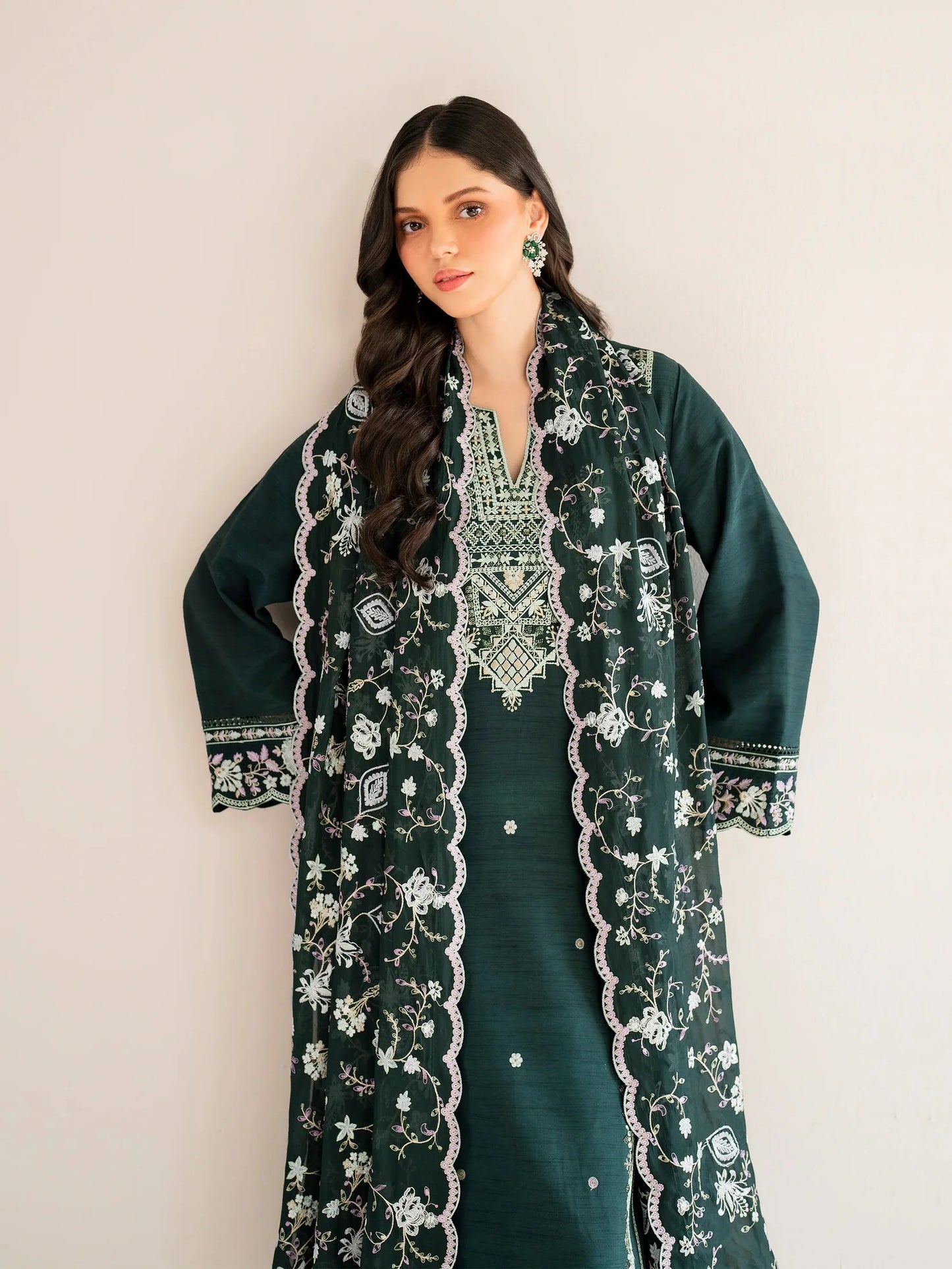 GARNET-3PC LAWN EMBROIDERED SHIRT WITH LAWN EMBROIDERED DUPATTA AND TROUSER-UR-2604