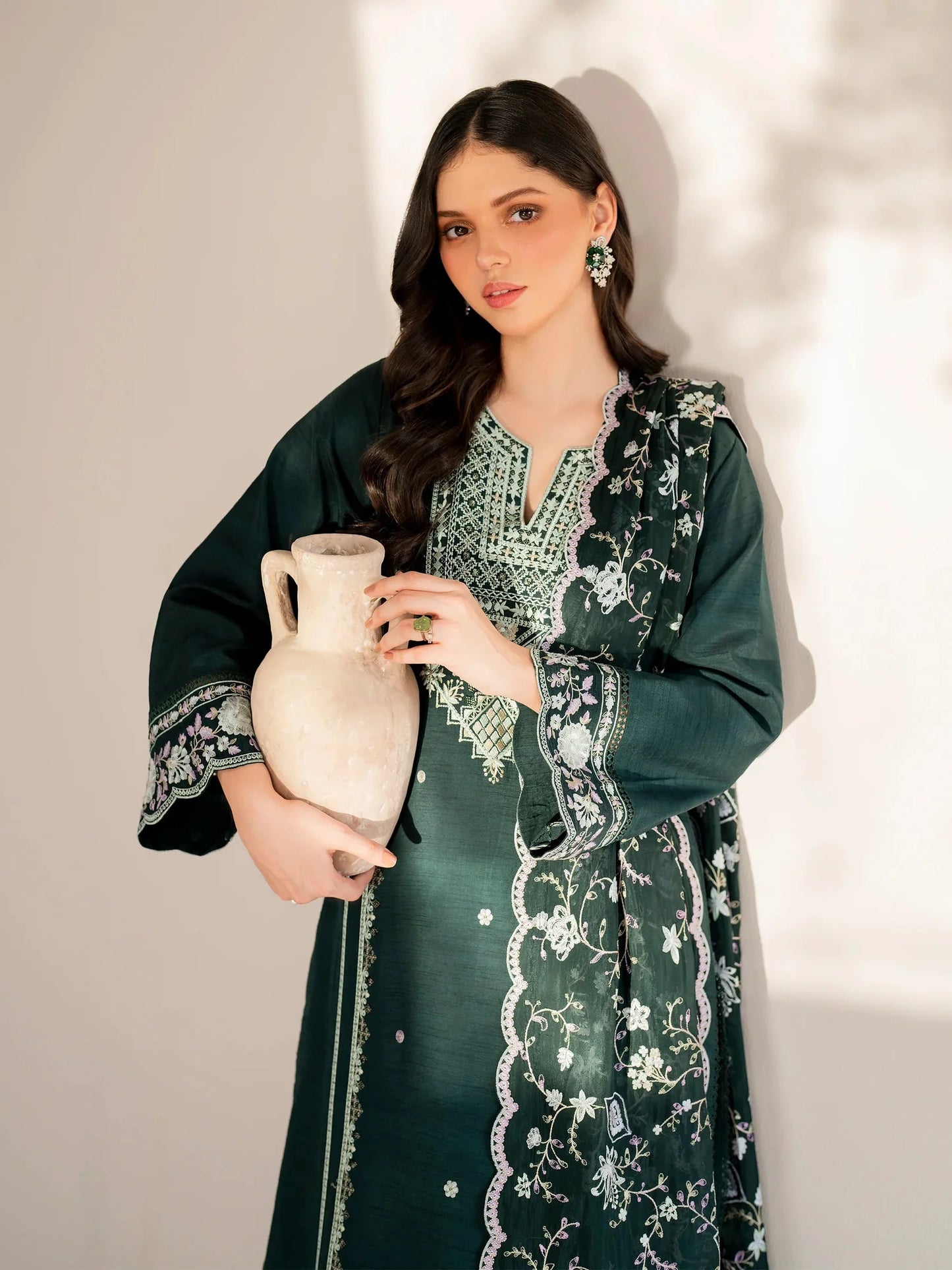 GARNET-3PC LAWN EMBROIDERED SHIRT WITH LAWN EMBROIDERED DUPATTA AND TROUSER-UR-2604