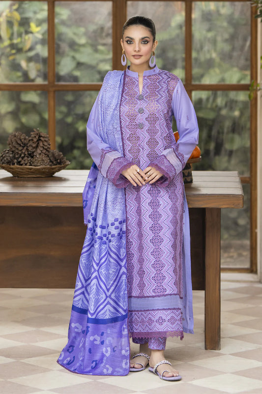 MIRAKHI-3PC LAWN LASERCUT EMBROIDERED SHIRT WITH MOARK PRINT DUPATTA-UR-022