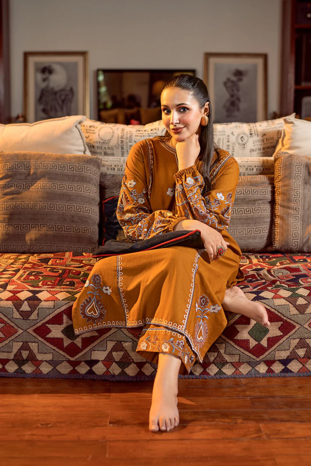 URGE-2PC DHANAK EMBROIDERED SHIRT AND EMBROIDRED SLEEVES-UR-2622