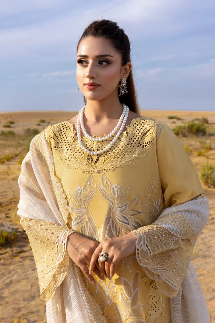 RANG RASIYA-3PC LAWN LASERCUTWORK EMBROIDERED SHIRT WITH KHAADI NET EMBROIDERED DUPATTA AND TROUSER-UR-3645