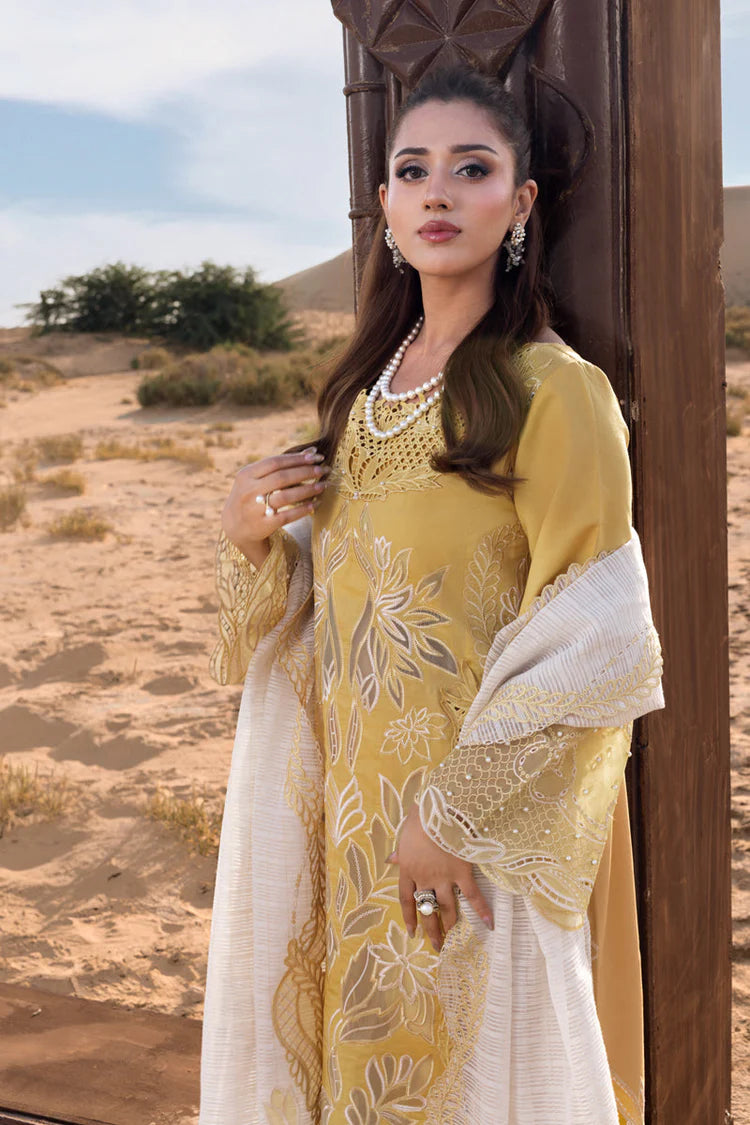 RANG RASIYA-3PC LAWN LASERCUTWORK EMBROIDERED SHIRT WITH KHAADI NET EMBROIDERED DUPATTA AND TROUSER-UR-3645