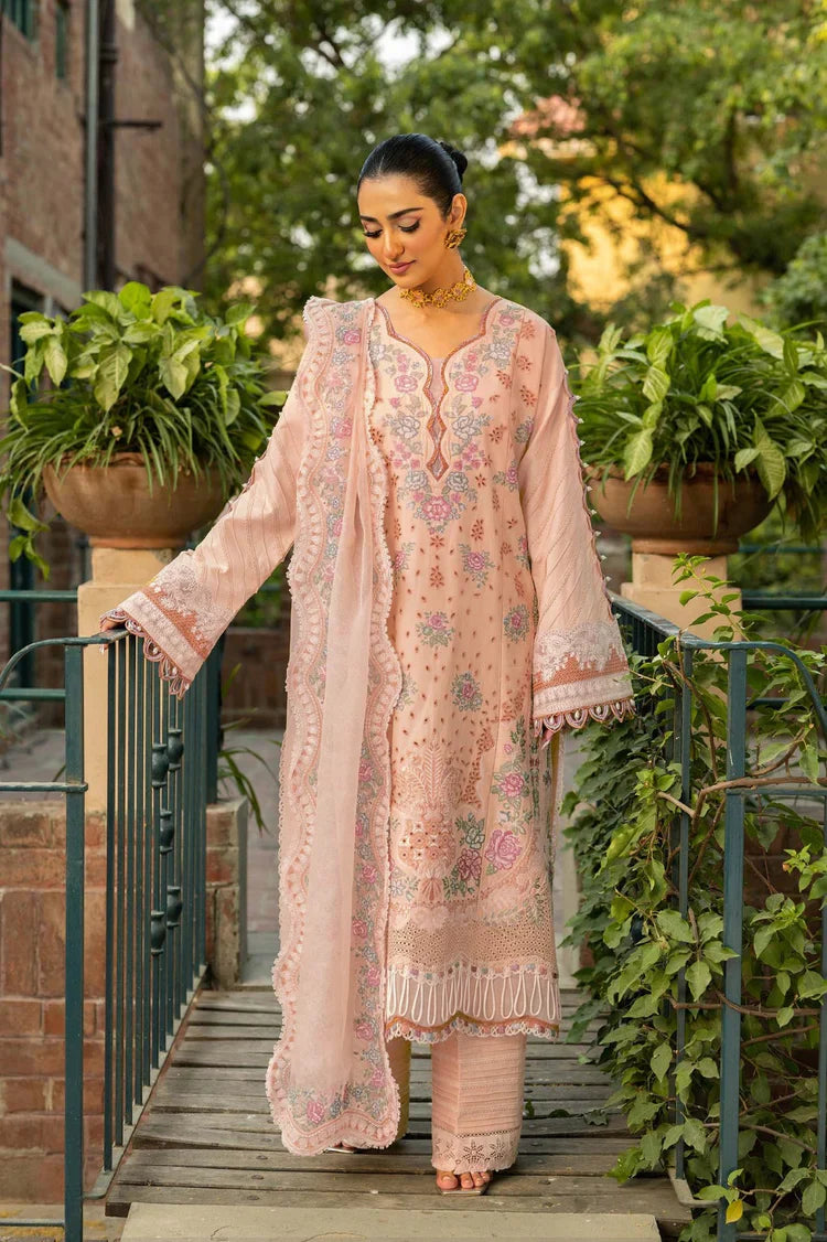 MAHNUR-3PC LAWN EMBROIDERED SHIRT WITH KHAADI NET EMBROIDERED DUPATTA AND TROUSER-UR-3578