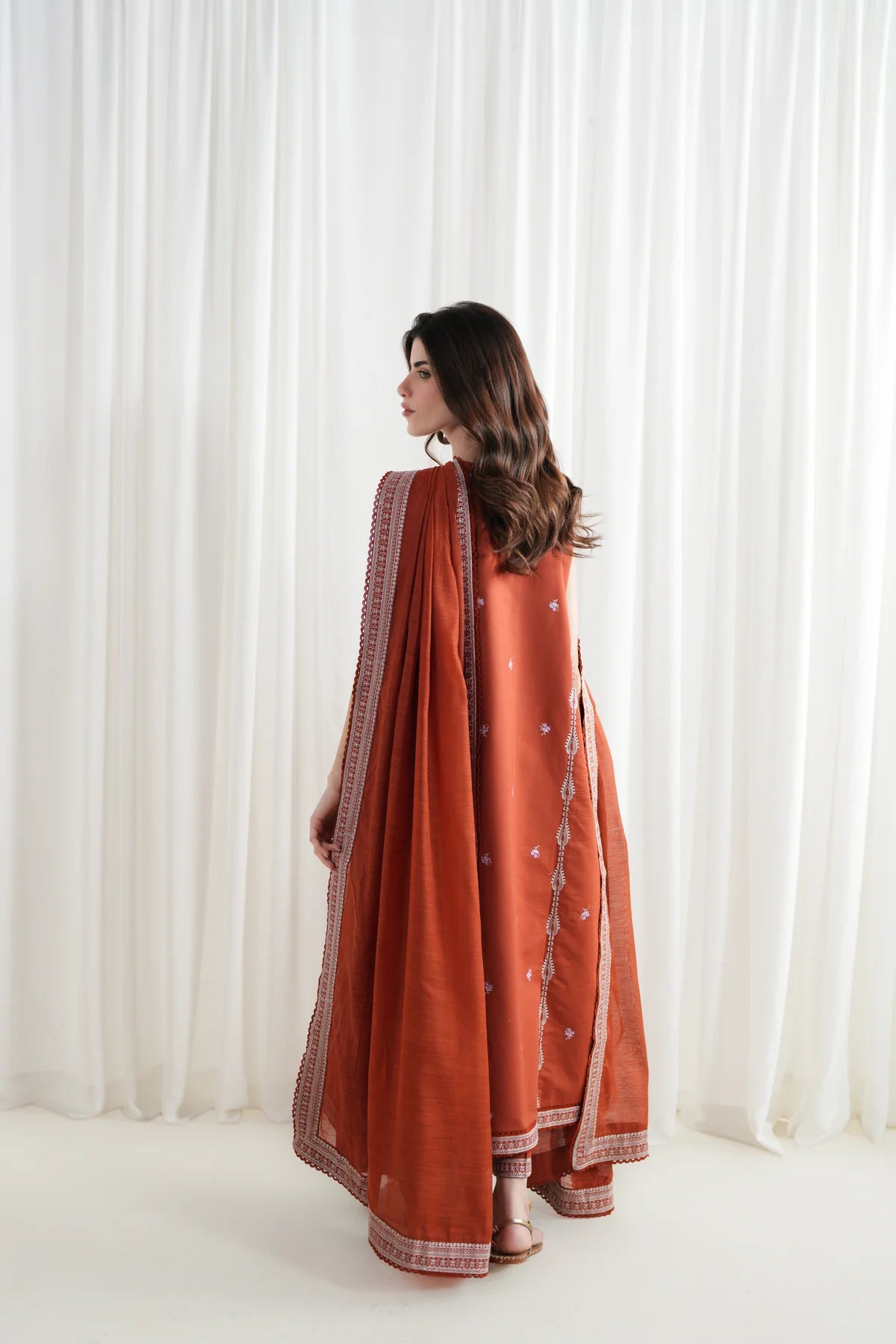 ZAIB-3PC DHANAK EMBROIDERED SHIRT WITH DHANAK EMBROIDERED SHAWL AND EMB TROUSER-UR-4611