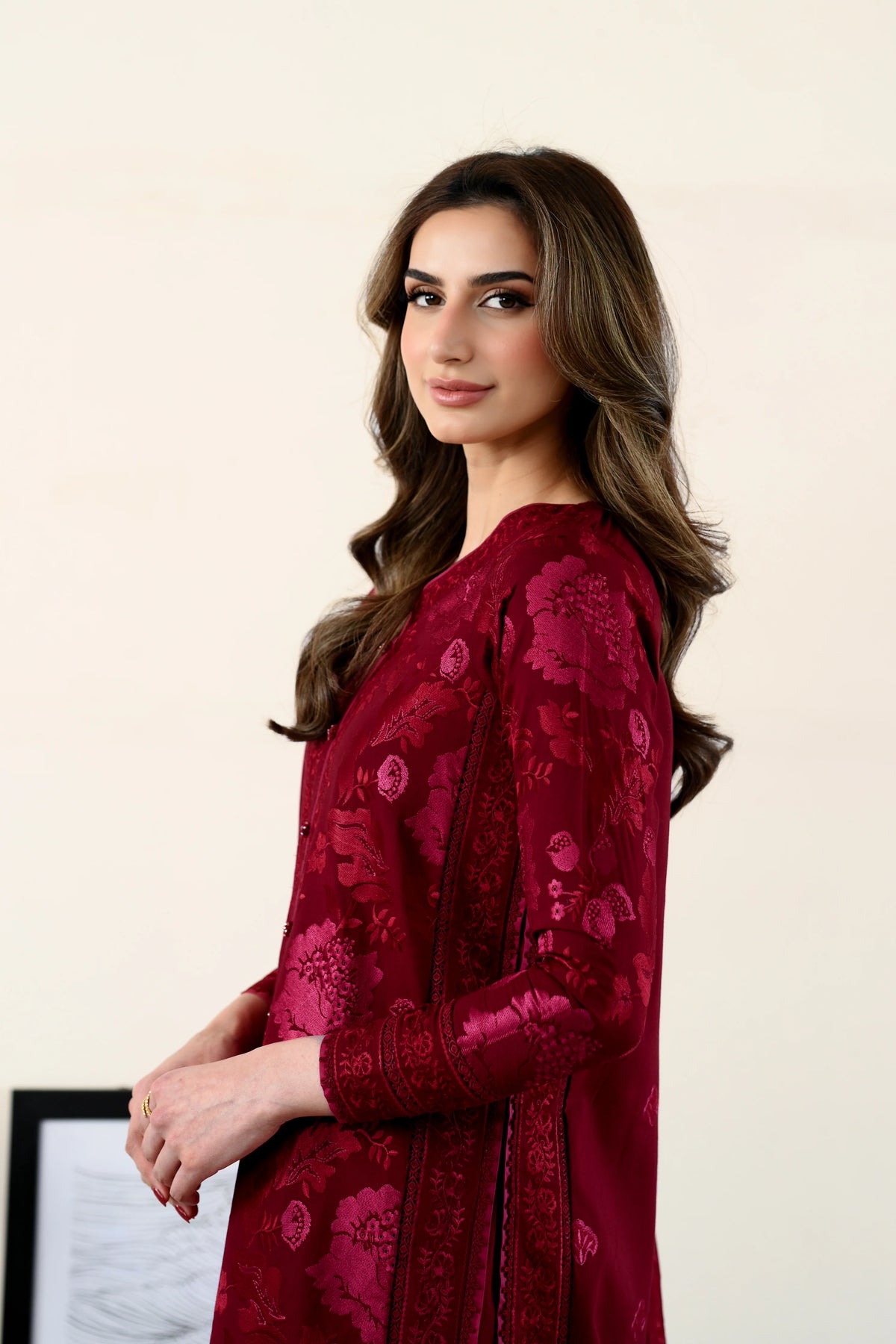 ZAIB-3PC DHANAK EMBROIDERED SHIRT WITH DHANAK EMBROIDERED SHAWL AND TROUSER-UR-4610
