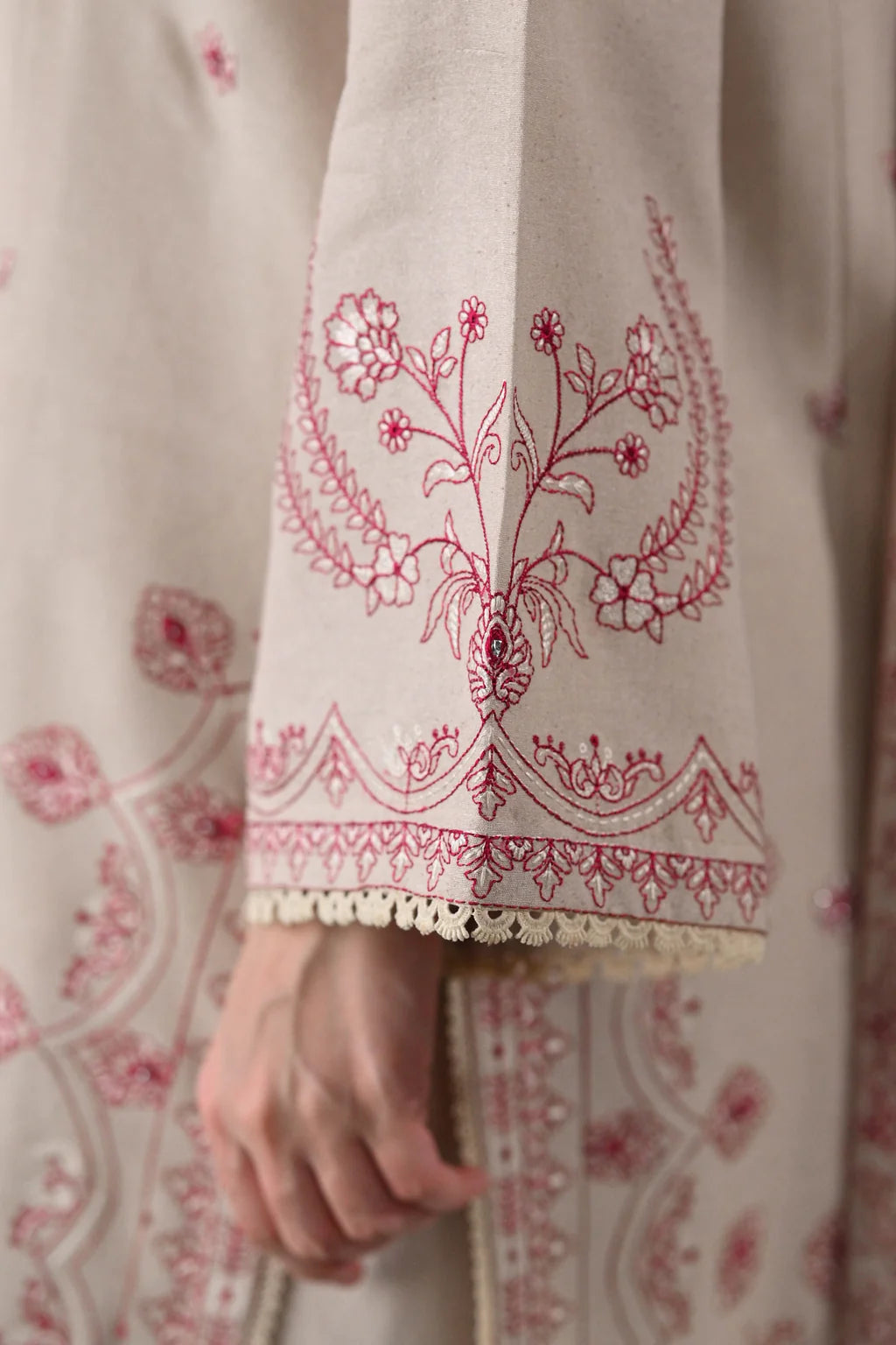 BATIK-3PC DHANAK EMBROIDERED SHIRT WITH DHANAK EMBROIDERED SHAWL AND TROUSER-UR-4077