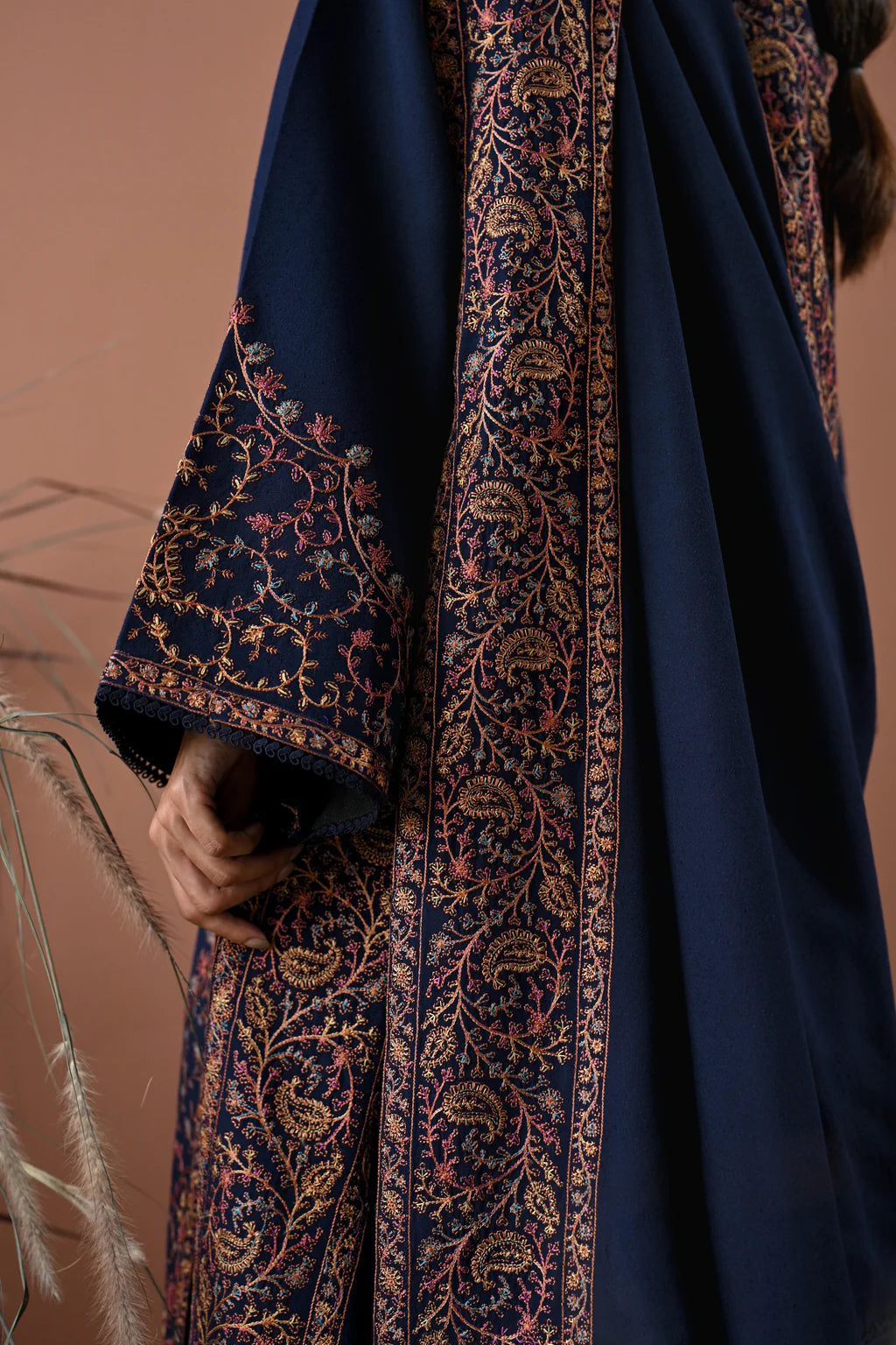 BATIK-3PC DHANAK EMBROIDERED SHIRT WITH DHANAK EMBROIDERED SHAWL AND TROUSER-UR-4067