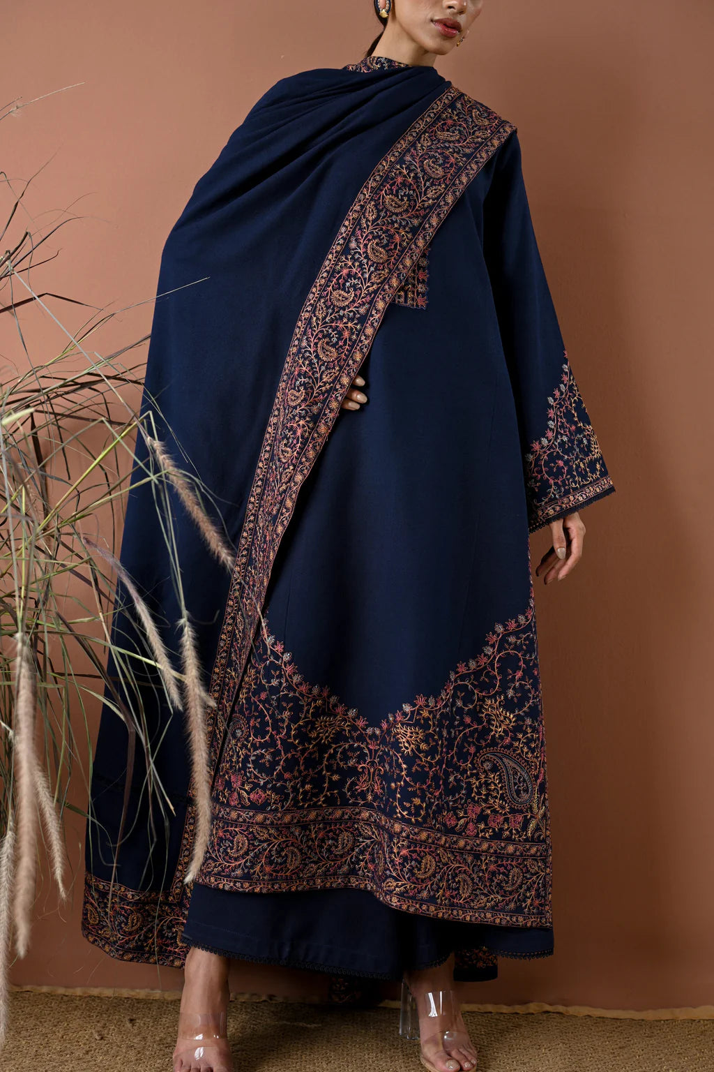 BATIK-3PC DHANAK EMBROIDERED SHIRT WITH DHANAK EMBROIDERED SHAWL AND TROUSER-UR-4067