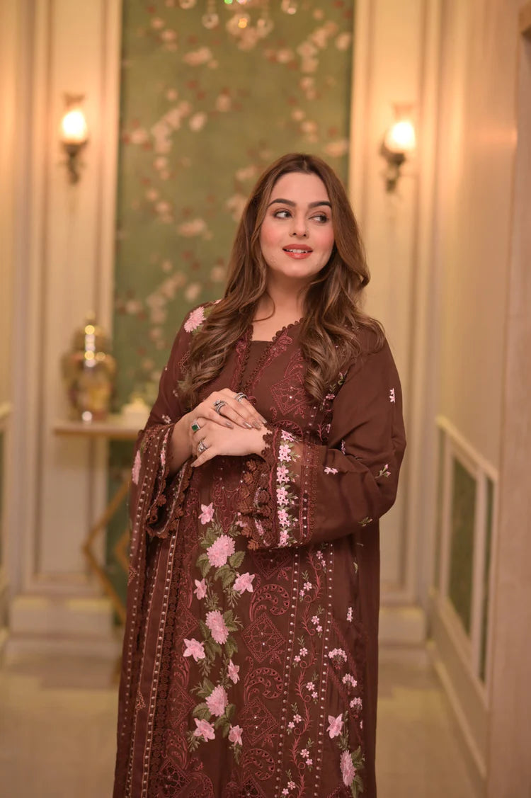 ANEELAS-3PC LAWN CHIKAN EMBROIDERED SHIRT WITH LAWN EMB DUPATTA AND TROUSERUR-UR-4567