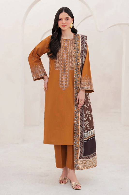 GARNET-3PC LAWN EMBROIDERED SHIRT WITH MONARK PRINT DUPATTA AND TROUSER-UR-2550