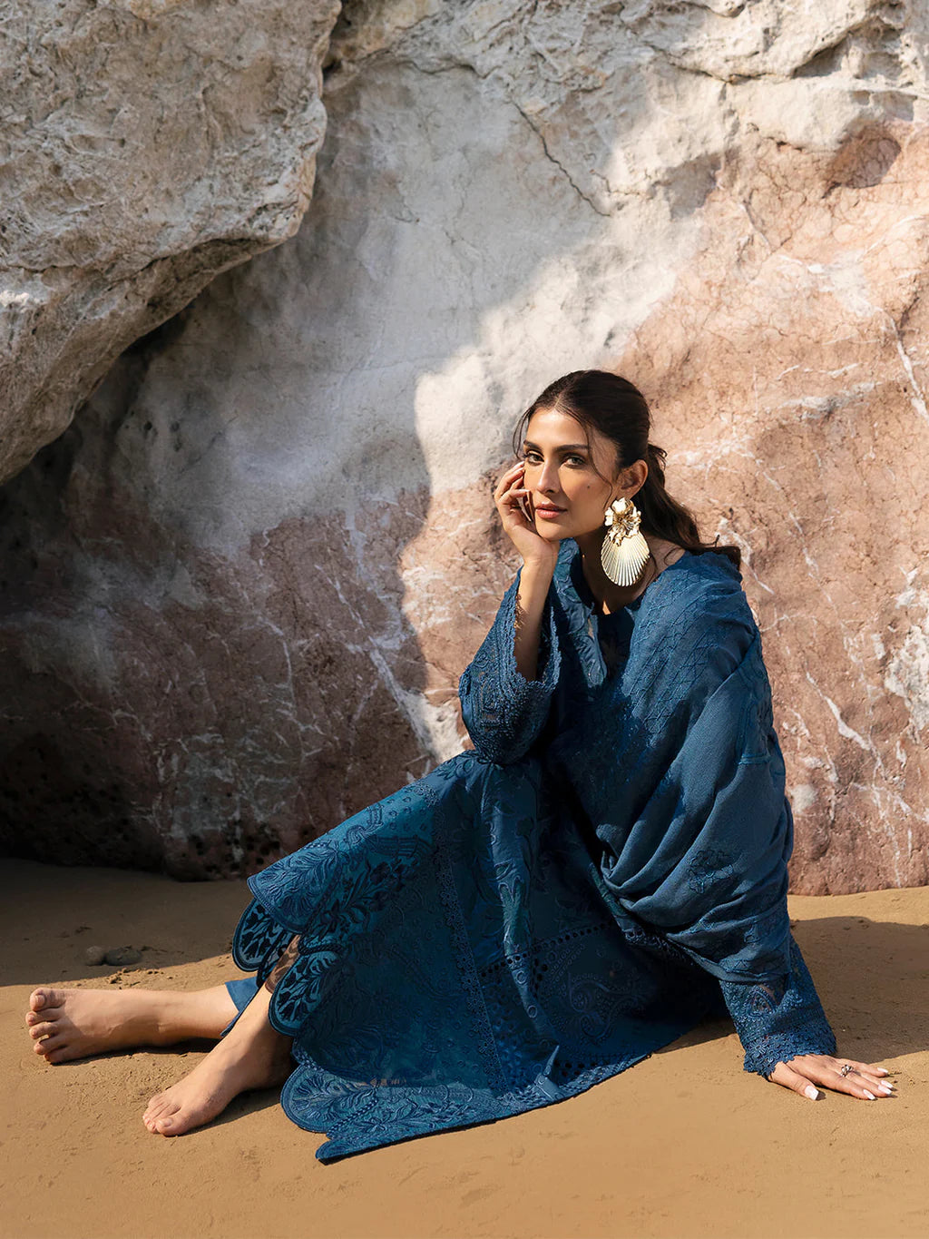 RANG RASIYA-3PC LAWN LASER WORK EMBROIDERED SHIRT WITH KHAADI NET EMBROIDERED DUPATTA AND TROUSER-UR-3612