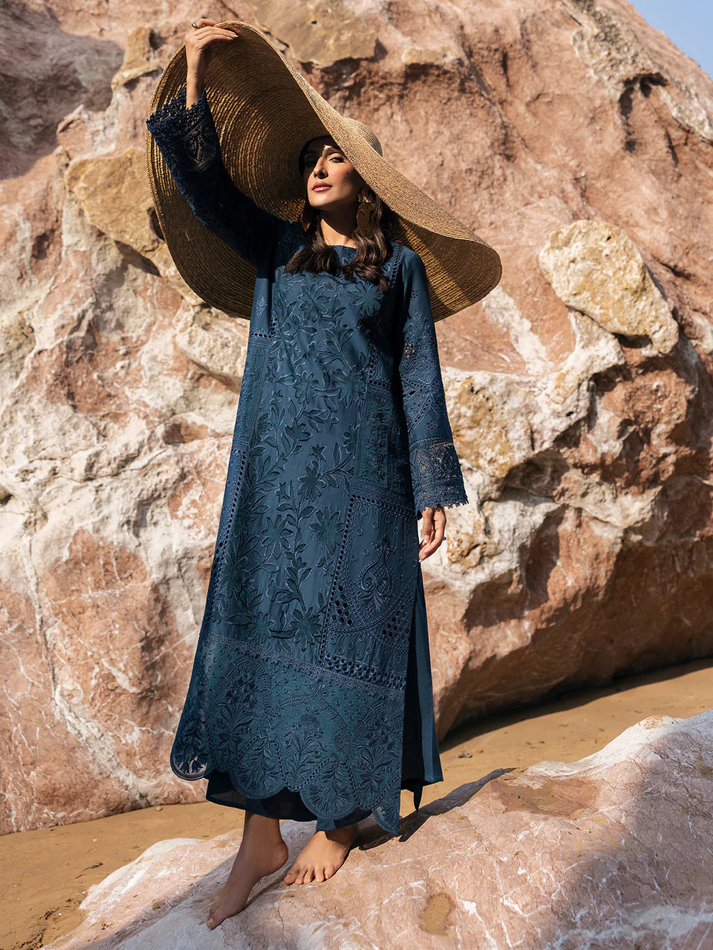 RANG RASIYA-3PC LAWN LASER WORK EMBROIDERED SHIRT WITH KHAADI NET EMBROIDERED DUPATTA AND TROUSER-UR-3612