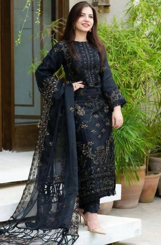 DANANEER-3PC-LAWN EMBROIDERED WITH MONARK EMBROIDERED DUPATTA & TROUSER-UR-2539