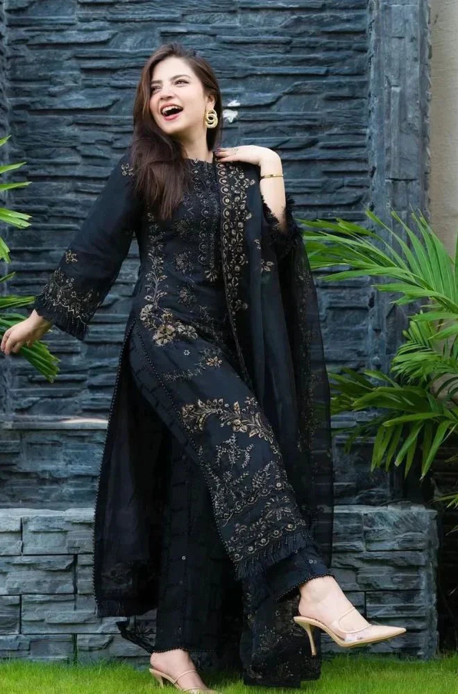 DANANEER-3PC-LAWN EMBROIDERED WITH MONARK EMBROIDERED DUPATTA & TROUSER-UR-2539