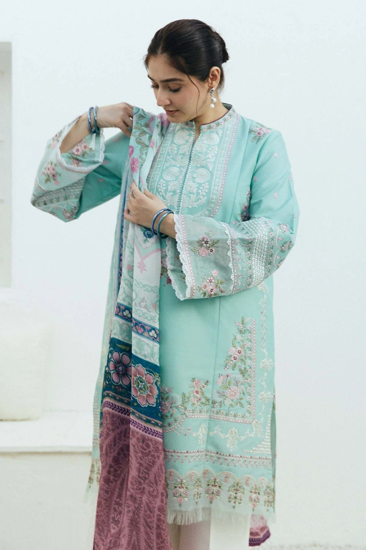 ZAHRA SHAHJAHAN- 3PC LAWN EMBROIDERED SHIRT WITH MONARK PRINT DUPATTA-UR-2569