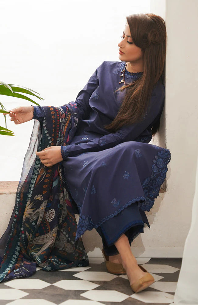 SERAN- 3PC LAWN EMBROIDERED SHIRT WITH MONARK PRINT DUPATTA & TROUSER-UR-2556