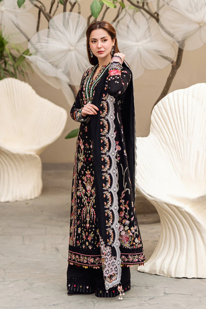 QALAMQAR- 3PC LAWN EMBROIDERED WITH MONARK HEAVY EMBROIDERED READY TO WEAR DUPATTA-UR-BLACK