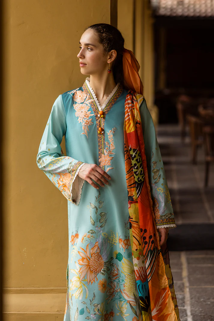 MUSHQ-3PC LAWN PRINTED SHIRT WITH CHIFFON PRINT DUPATTA AND PRINT TROUSER-UR-2809